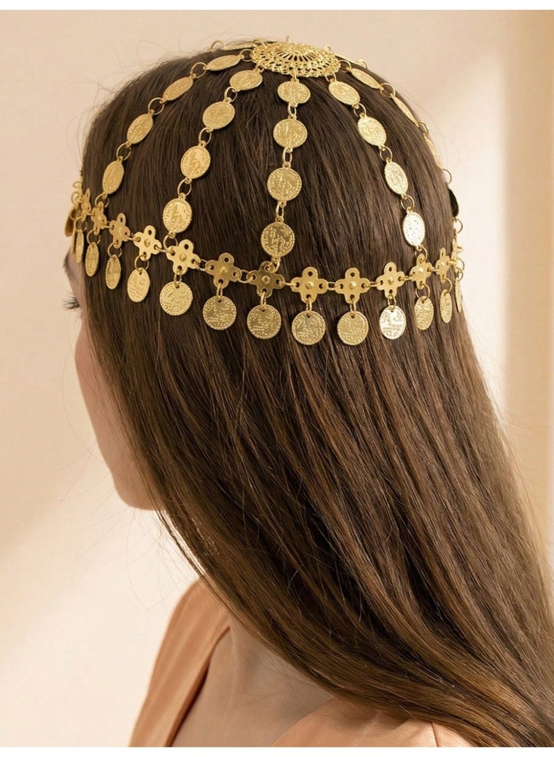 زينة يوم التأسيس اكسسوار طوق رأس للاحتفال بيوم التأسيس السعودي وجميع المناسبات الخاصة بتصميم سلاسل ذهبية على شكل عملات - Image 2